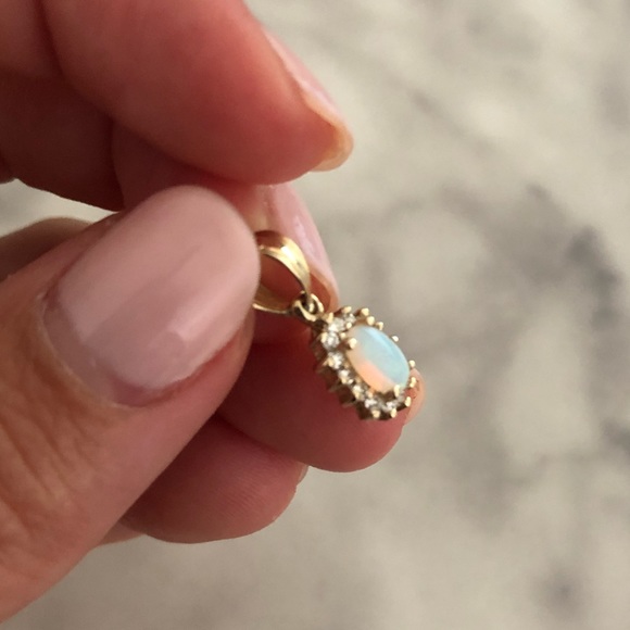 14KT Gold Diamond and Opal Pendant - Picture 2 of 3